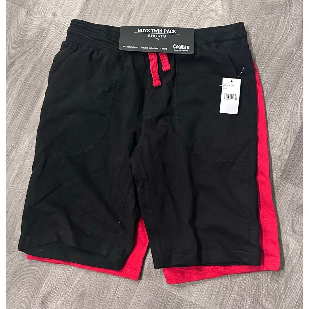 Cookies Kids Boys Twin Pack Athletic Shorts Black Red Drawstring L 14-16